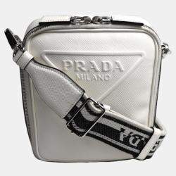 Prada White Saffiano Triangle Shoulder Bag