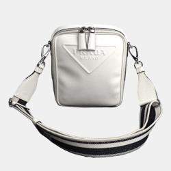 Prada White Saffiano Triangle Shoulder Bag