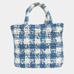 Pre Owned Prada Raffia Blue Small Crochet Basket Tote Bag
