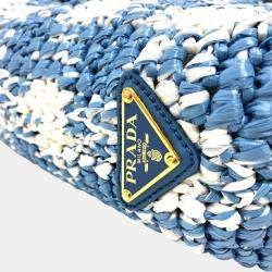 Pre Owned Prada Raffia Blue Small Crochet Basket Tote Bag
