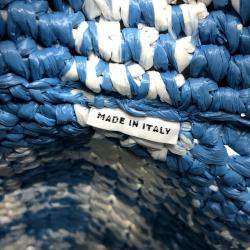 Pre Owned Prada Raffia Blue Small Crochet Basket Tote Bag