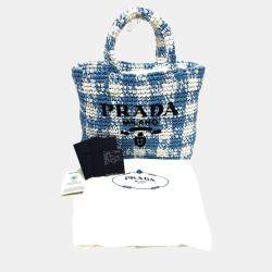 Pre Owned Prada Raffia Blue Small Crochet Basket Tote Bag