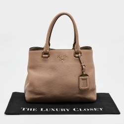 Prada Beige Leather Middle Zip Tote