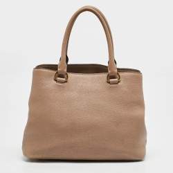 Prada Beige Leather Middle Zip Tote