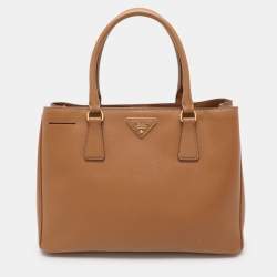 Prada Brown Saffiano Lux Leather Medium Galleria Zip Tote