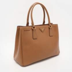 Prada Brown Saffiano Lux Leather Medium Galleria Zip Tote