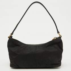 Pre Owned Prada Black Nylon and Leather Tassel Triangle Logo Shoulder Bag