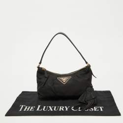 Pre Owned Prada Black Nylon and Leather Tassel Triangle Logo Shoulder Bag