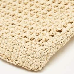 Pre Owned Prada Natural Straw Crochet Logo Vertical Tote