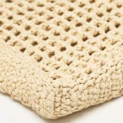 Pre Owned Prada Natural Straw Crochet Logo Vertical Tote