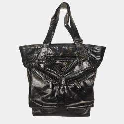 Prada Black Leather Triangle Logo Tote Bag