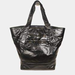 Prada Black Leather Triangle Logo Tote Bag