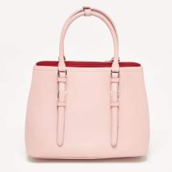 Pre Owned Prada Pink Saffiano Cuir Leather Small Double Handle Tote