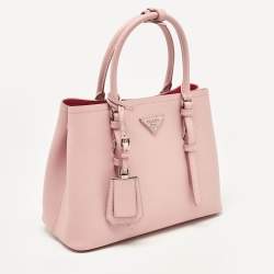 Pre Owned Prada Pink Saffiano Cuir Leather Small Double Handle Tote