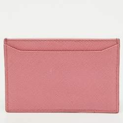 Pre Owned Prada Pink Saffiano Leather Logo Card Holder