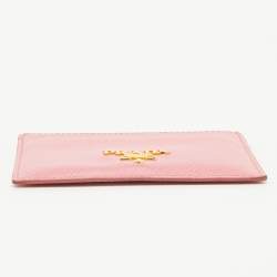 Pre Owned Prada Pink Saffiano Leather Logo Card Holder
