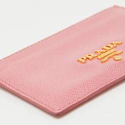Pre Owned Prada Pink Saffiano Leather Logo Card Holder