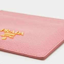 Pre Owned Prada Pink Saffiano Leather Logo Card Holder