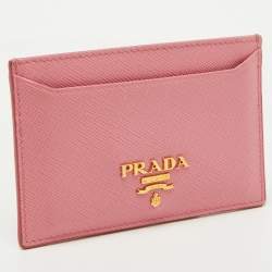 مملوكة مسبقًا Prada Pink Saffiano Metal Leather Card Holder