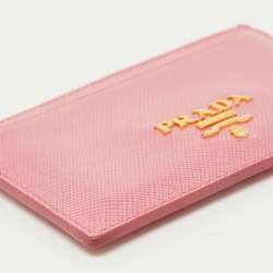 مملوكة مسبقًا Prada Pink Saffiano Metal Leather Card Holder
