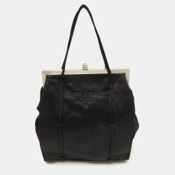 Pre Owned Prada Black Satin Vintage Raso Framed Tote