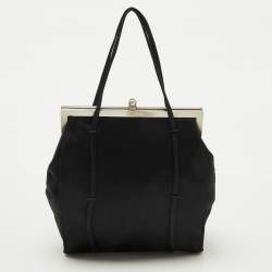Pre Owned Prada Black Satin Vintage Raso Framed Tote