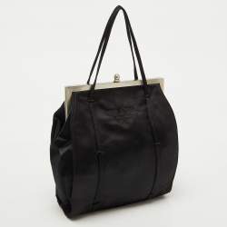 Pre Owned Prada Black Satin Vintage Raso Framed Tote