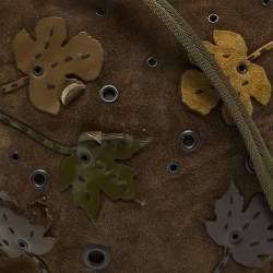 Pre Owned Prada Olive Green Suede Vintage Romantic Leaves Crossbody Bag