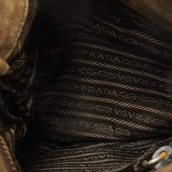 Pre Owned Prada Olive Green Suede Vintage Romantic Leaves Crossbody Bag