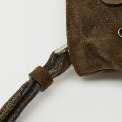 Pre Owned Prada Olive Green Suede Vintage Romantic Leaves Crossbody Bag