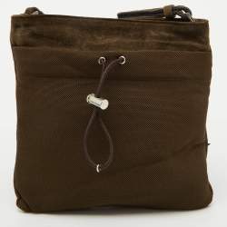 Pre Owned Prada Olive Green Suede Vintage Romantic Leaves Crossbody Bag