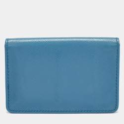 Prada Light Blue Saffiano Metal Leather Flap Card Holder