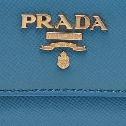 Prada Light Blue Saffiano Metal Leather Flap Card Holder