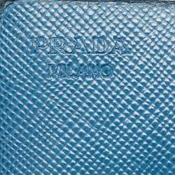 Prada Light Blue Saffiano Metal Leather Flap Card Holder