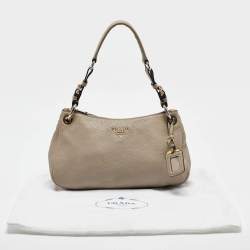 Prada Grey Vitello Daino Leather Logo Hobo