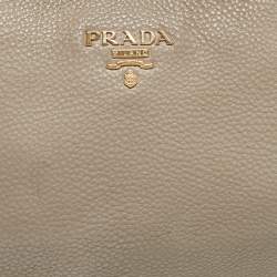 Prada Grey Vitello Daino Leather Logo Hobo