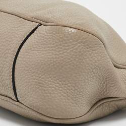 Prada Grey Vitello Daino Leather Logo Hobo