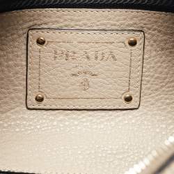 Prada Grey Vitello Daino Leather Logo Hobo