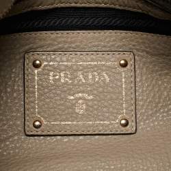 Prada Grey Vitello Daino Leather Logo Hobo