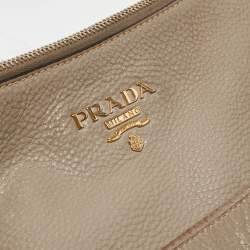 Prada Grey Vitello Daino Leather Logo Hobo