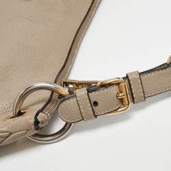Prada Grey Vitello Daino Leather Logo Hobo