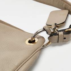 Prada Grey Vitello Daino Leather Logo Hobo