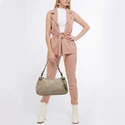 Prada Grey Vitello Daino Leather Logo Hobo