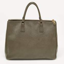 Pre Owned Prada Olive Green Saffiano Leather Extra Large Double Zip Tote