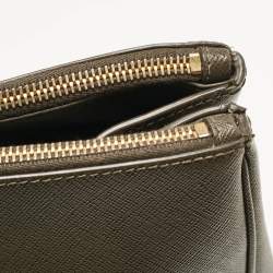 Pre Owned Prada Olive Green Saffiano Leather Extra Large Double Zip Tote