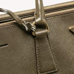 Pre Owned Prada Olive Green Saffiano Leather Extra Large Double Zip Tote