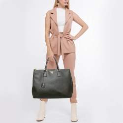 Pre Owned Prada Olive Green Saffiano Leather Extra Large Double Zip Tote