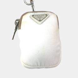 Prada Triangle Logo Triangle Logo Plate Chain With Crossbody Pouch Shoulder Bag White Beige