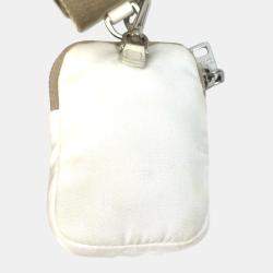 Prada Triangle Logo Triangle Logo Plate Chain With Crossbody Pouch Shoulder Bag White Beige