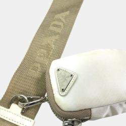 Prada Triangle Logo Triangle Logo Plate Chain With Crossbody Pouch Shoulder Bag White Beige